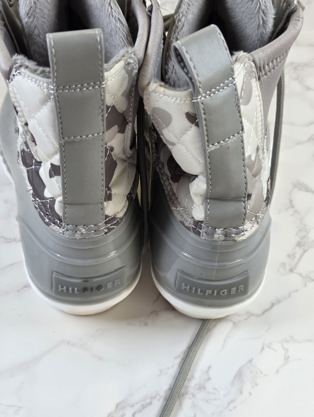 Women's Grey Quilted Duck Boot Lace-Up Ankle Boots(B15) - Picture 4 of 6